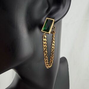Green Crystal Pearl Drop Earrings Vintage Glam
